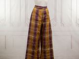 plaid wide leg pants in yellow and purple