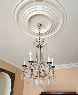 LUSTRE en métal à pampilles, à six lumières, hauteur avec la…