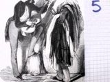 un dessin représentant un homme et une femme à cheval