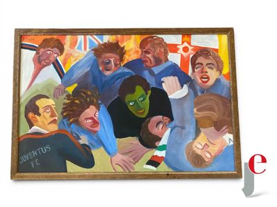 un tableau représentant un groupe de personnes dont les visages sont peints