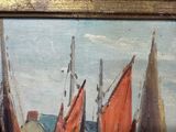 a picture of a painting of boats in the water