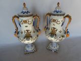 pair of antique french porcelain urns with blue and gold decoration