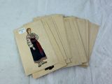 six cartes sur lesquelles est représentée une femme en robe