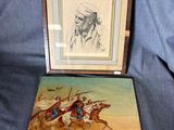 un tableau représentant un Indien à cheval et un tableau représentant un homme à cheval
