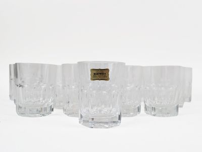 set of six clear glass tumblers with a label on the side