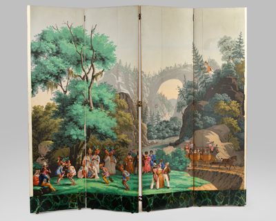 a painting on the wall of a room divider