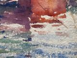 a watercolor painting of a boat in the water