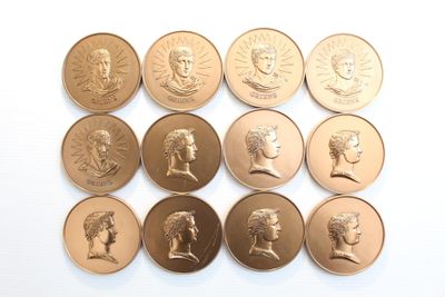 Collection complète de 12 médailles de table en bronze sur l…