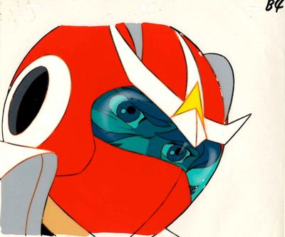 un dessin représentant un casque rouge orné d'une étoile jaune