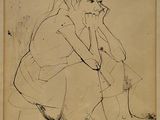 l'image d'un dessin d'un homme assis sur le sol