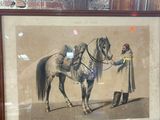a picture of a man standing next to a painting of a horse