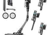 différents modèles d'aspirateurs et d'accessoires sur fond blanc