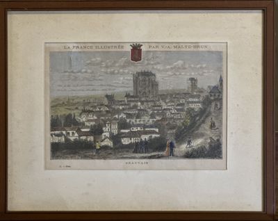 painting of a view of a city with a castle in the background