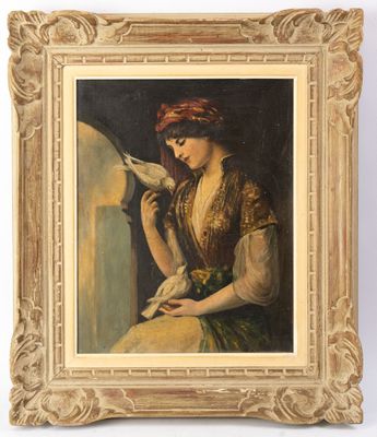 une peinture à l'huile représentant une femme en train de lire un livre près d'une fenêtre