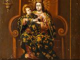 a painting of a woman holding a child in her lap