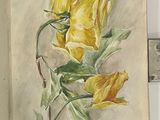 a painting of a yellow rose on the inside of an open book