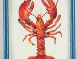 painting of a lobster in a blue frame on a white background