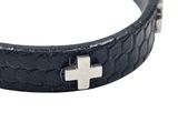 black leather bracelet with a silver cross on the front
