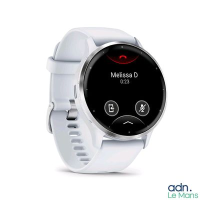 une montre connectée blanche avec un voyant rouge sur l'écran