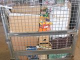 a large metal cart with a lot of food in it