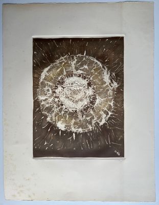 une photo d'une photo d'un pissenlit accrochée au mur