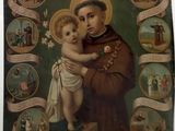 une image représentant un tableau où l'on voit un saint tenant un bébé dans ses bras