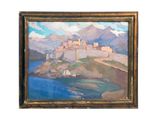 une image représentant un tableau d'un château au sommet d'une montagne