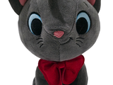 a gray cat with a red bow tie sitting down