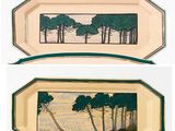 deux plateaux ornés d'une peinture représentant des arbres