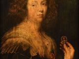 un tableau représentant une femme tenant un papillon dans la main