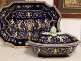 a blue and gold bowl and a blue and white bowl