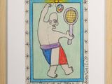 drawing of a man holding a tennis racquet in his right hand