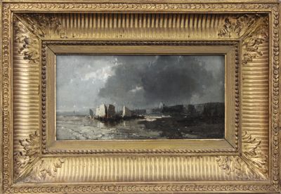 an image of a painting of boats in a body of water