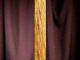 a tall glass vase with a long stem of grass in it