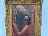 tableau représentant une femme tenant la tête d'un homme posée sur un chevalet