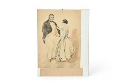 une vieille photo représentant un homme et une femme en tenue de cérémonie