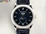 patek philippe watch with black dial and black leather strap