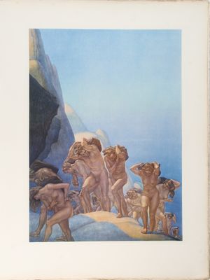 une image représentant un tableau montrant un groupe d'hommes sur une montagne