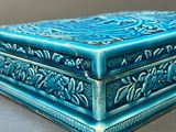 a blue box that is sitting on a table