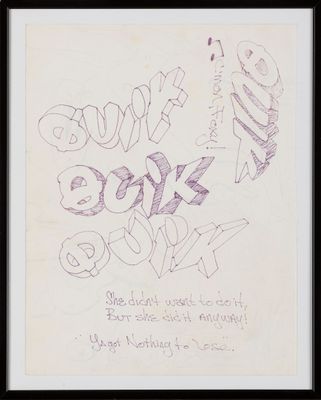 framed picture of a drawing of some type of writing on a piece of paper