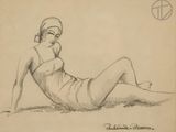 dessin représentant une femme en maillot de bain allongée par terre