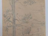 a drawing of a sheep and a tree in a field
