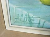 a picture of a painting of a tennis ball and a tennis racquet on a table