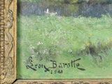 an oil painting of a sheep in a green field with trees in the background
