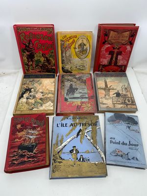 six children ' s books are lined up on a white surface