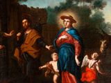 an image of a painting of a woman and two men with a child