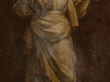 a painting of a statue of a woman holding a bird