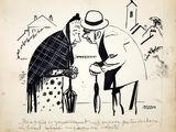drawing of an old man and a woman standing next to each other