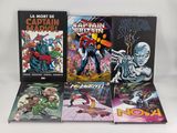 the covers of captain marvel comics are lined up on a white surface