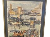 a picture of a painting on a easel with a white background